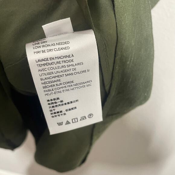 By Anthropologie Medium Nicole Linen Puff Sleeve Shift Dress Green Button Up - Picture 11 of 13